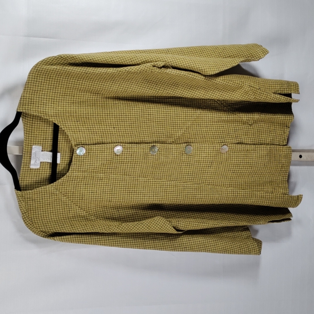 2/$10 05097 Mosaic green & black linen tunic blouse S